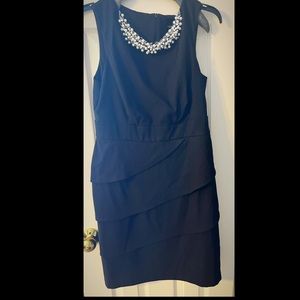 Black Faux Wrap Dress with Pearl Collar